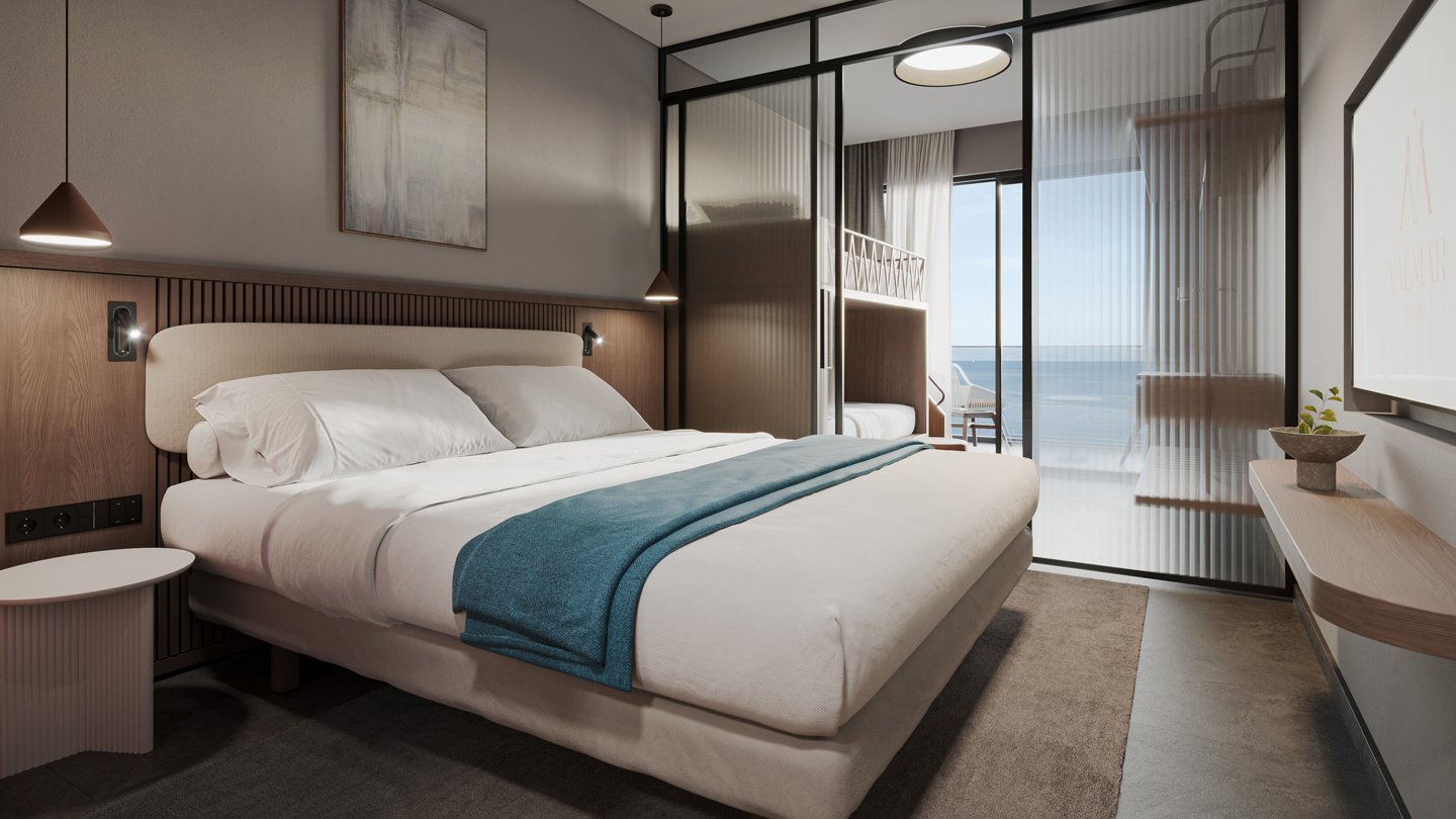 Family with Sliding Door and Bunk Beds Sea View